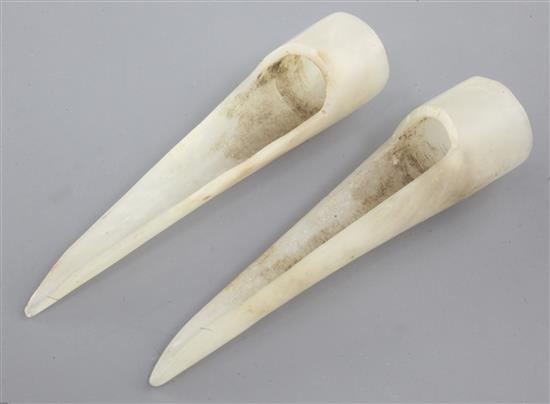 Two Chinese white and grey jade nail guards, 7.6cm